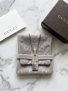 Gucci Sterling Silver 925 G Logo Bar Pendant Necklace - 50cm